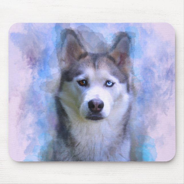 Siberian Husky Dog Water Colour Art Painting Mouse Pad (Front)