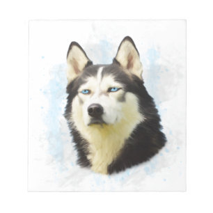 Siberian Husky Dog Water Colour Art Painting Notepad