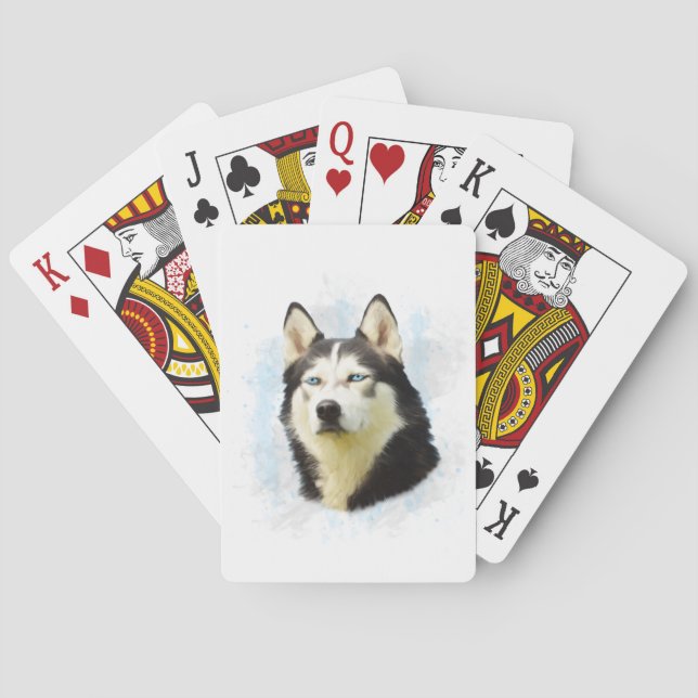Siberian Husky Dog Water Colour Art Painting Playing Cards (Back)
