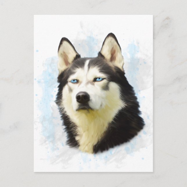 Siberian Husky Dog Water Colour Art Painting Postcard (Front)