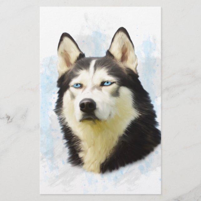 Siberian Husky Dog Water Colour Art Painting Stationery (Front)