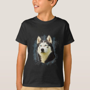 Siberian Husky Dog Water Colour Art Painting T-Shirt