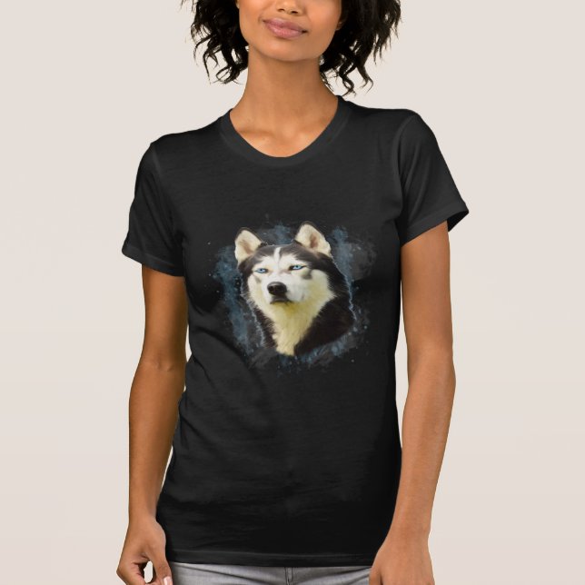 Siberian Husky Dog Water Colour Art Painting T-Shirt (Front)