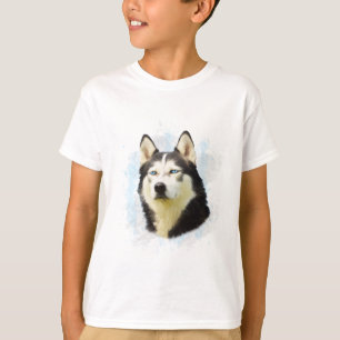 Siberian Husky Dog Water Colour Art Painting T-Shirt