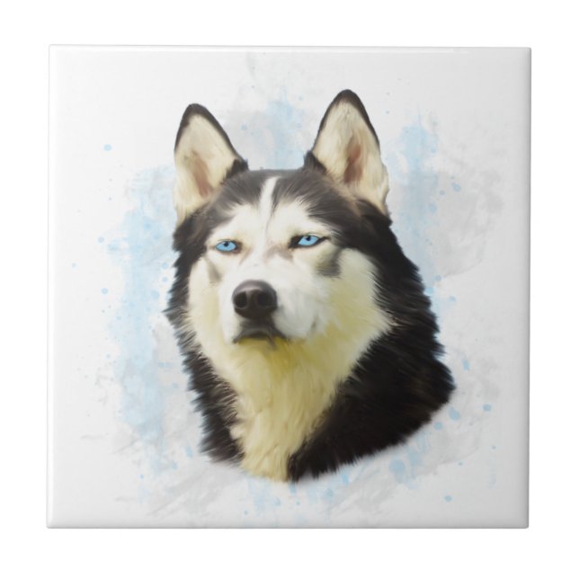 Siberian Husky Dog Water Colour Art Painting Tile (Front)
