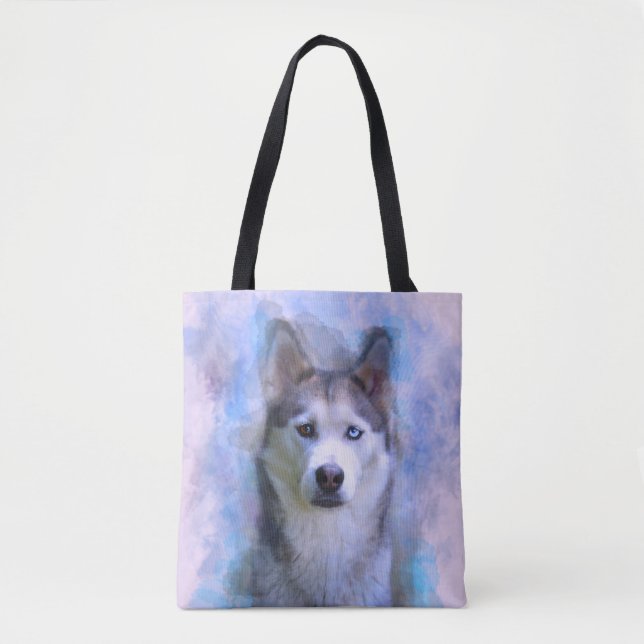 Siberian Husky Dog Water Colour Art Painting Tote Bag (Front)
