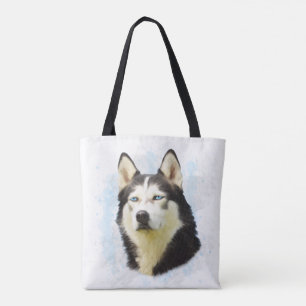 Siberian Husky Dog Water Colour Art Painting Tote Bag