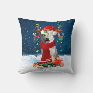 Siberian Husky dog with Christmas gifts Cushion