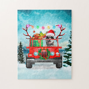 Siberian Husky dog with Christmas gifts Jigsaw Puzzle