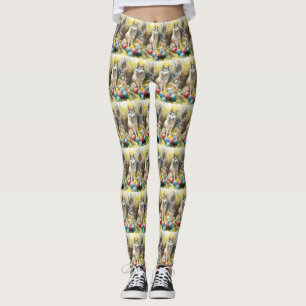 Siberian Husky Dog with Easter Eggs Holiday  Leggings