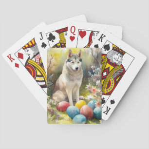 Siberian Husky Dog with Easter Eggs Holiday Playing Cards