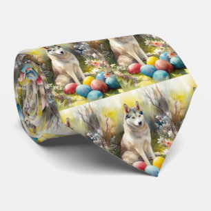Siberian Husky Dog with Easter Eggs Holiday  Tie