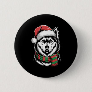 Siberian Husky Dog Xmas Santa Hat Scarf Christmas  6 Cm Round Badge