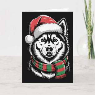 Siberian Husky Dog Xmas Santa Hat Scarf Christmas  Card