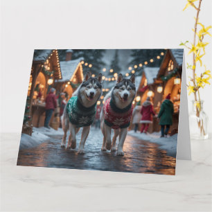 Siberian Husky Dogs Christmas Snow Holiday Card