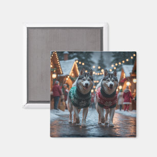 Siberian Husky Dogs Christmas Snow Holiday  Magnet
