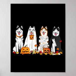 Siberian Husky Dogs Ghost Witch Mummy Halloween Poster