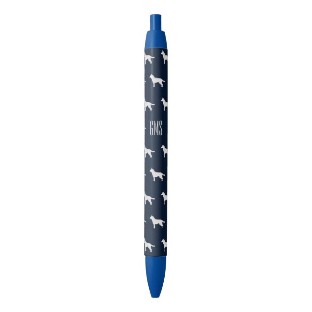 Siberian Husky Dogs Pattern Monogrammed Black Ink Pen (Front Vertical)