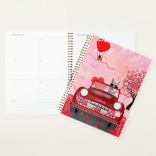 Siberian Husky Driving Car with Hearts Valentine's Planner