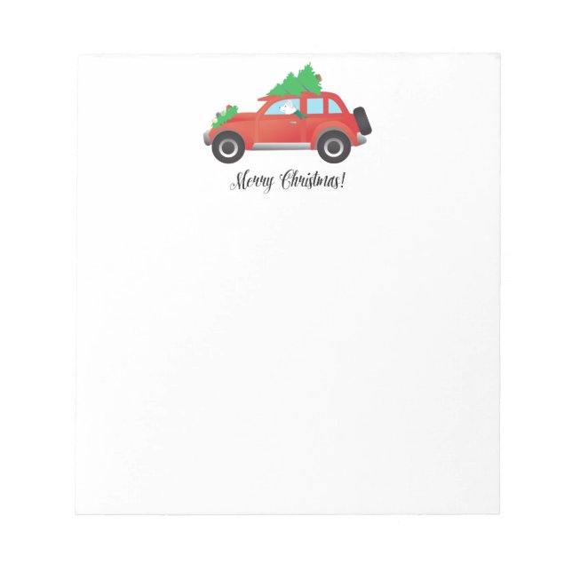 Siberian Husky Driving Christmas Car Notepad (Front)