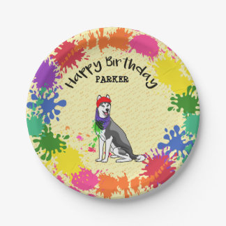 Siberian Husky Fun Paint Splash Art Party Paper Plate