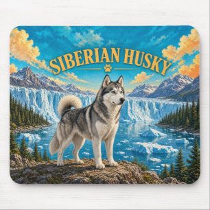 Siberian Husky, Glacier Bay Vintage Watercolor Mouse Pad