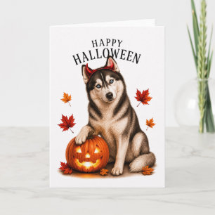 Siberian Husky Halloween Devil Dog Card