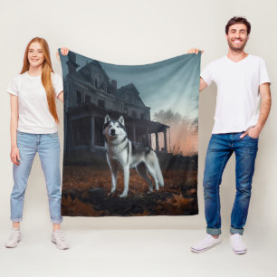 Siberian Husky Halloween Scary  Fleece Blanket
