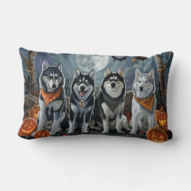 Siberian Husky Halloween Spooky  Lumbar Cushion (Back)