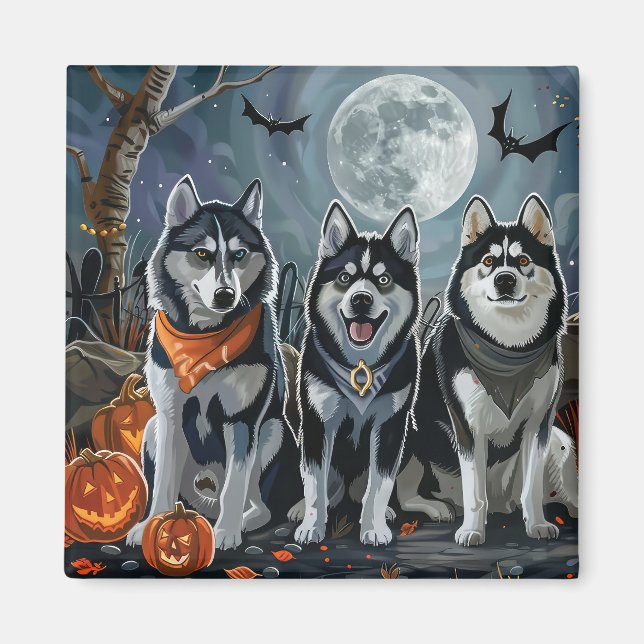 Siberian Husky Halloween Spooky  Magnet (Front)