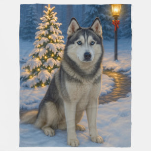 Siberian Husky Holiday Fleece Blanket