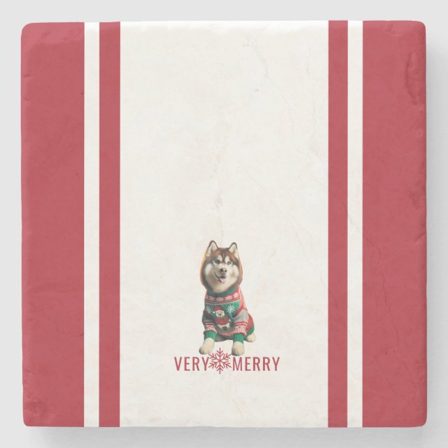 Siberian Husky Holiday Stone Coaster (Front)