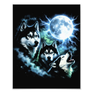 Siberian Husky Howling at the Moon – Night Sky Dog Photo Print