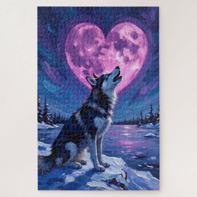Siberian Husky Howling at the Valentine's Heart Jigsaw Puzzle (Vertical)