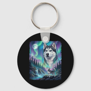 Siberian Husky Howling Northern Lights Dog Owner Key Ring