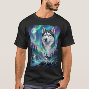 Siberian Husky Howling Northern Lights Dog Owner T-Shirt