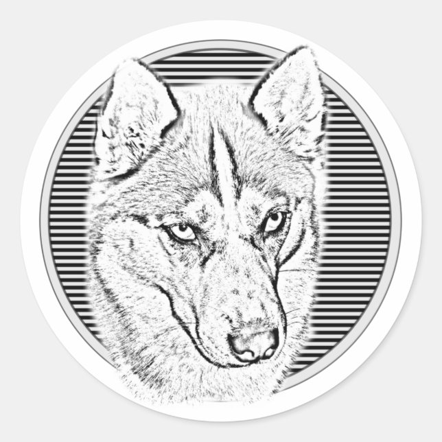 Siberian Husky Hund schwarz/weiß Kreis Streifen Classic Round Sticker (Front)