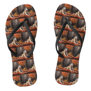 Siberian Husky in Autumn Leaves Fall Inspire Jandals