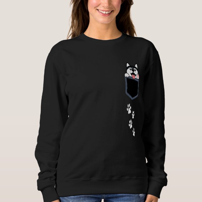 Siberian Husky In Pocket Cute Puppy Dog Lover Appa Sweatshirt (Front)