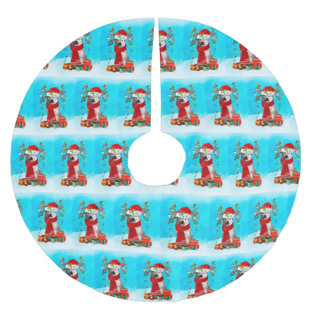 siberian husky in snow with Christmas gifts  Brushed Polyester Tree Skirt (Front)