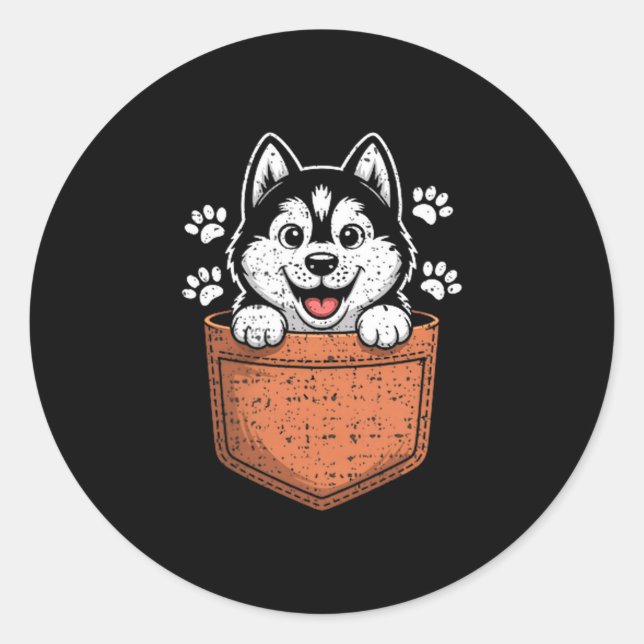 Siberian Husky In Your Front Cket  Classic Round Sticker (Front)