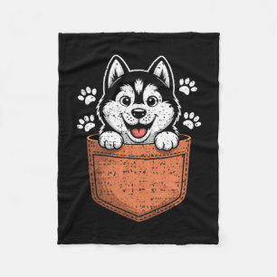 Siberian Husky In Your Front Cket  Fleece Blanket