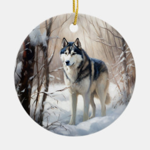 Siberian Husky Let It Snow Christmas Ceramic Tree Decoration