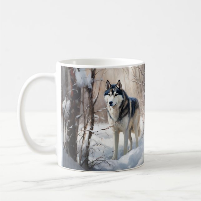 Siberian Husky Let It Snow Christmas Coffee Mug (Left)