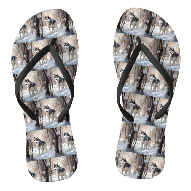 Siberian Husky Let It Snow Christmas Jandals (Footbed)
