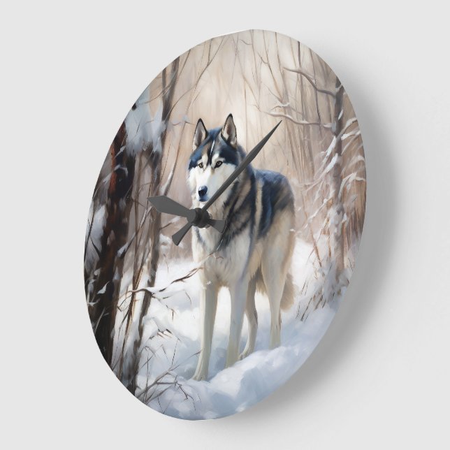 Siberian Husky Let It Snow Christmas Large Clock (Angle)