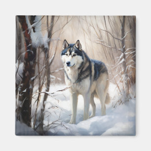 Siberian Husky Let It Snow Christmas Magnet
