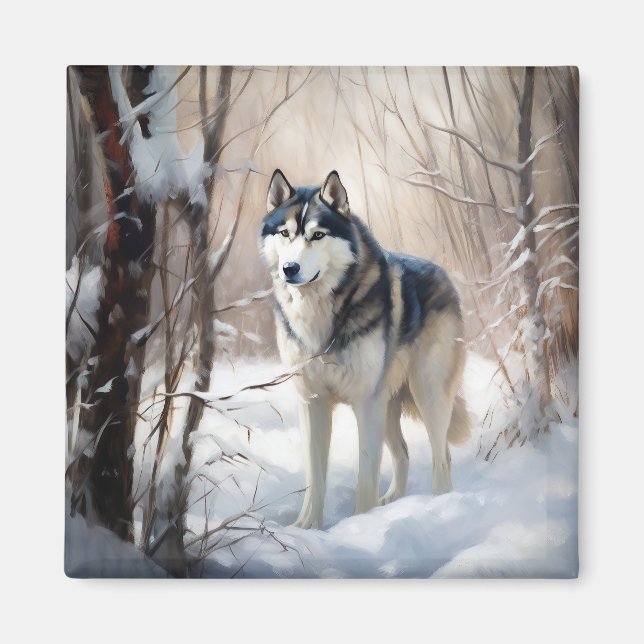 Siberian Husky Let It Snow Christmas Magnet (Front)