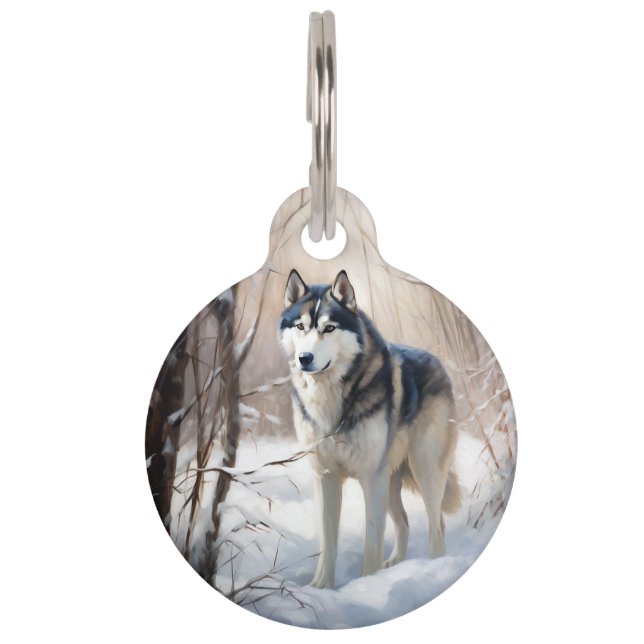 Siberian Husky Let It Snow Christmas Pet Tag (Front)