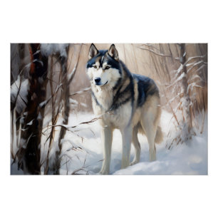 Siberian Husky Let It Snow Christmas Poster